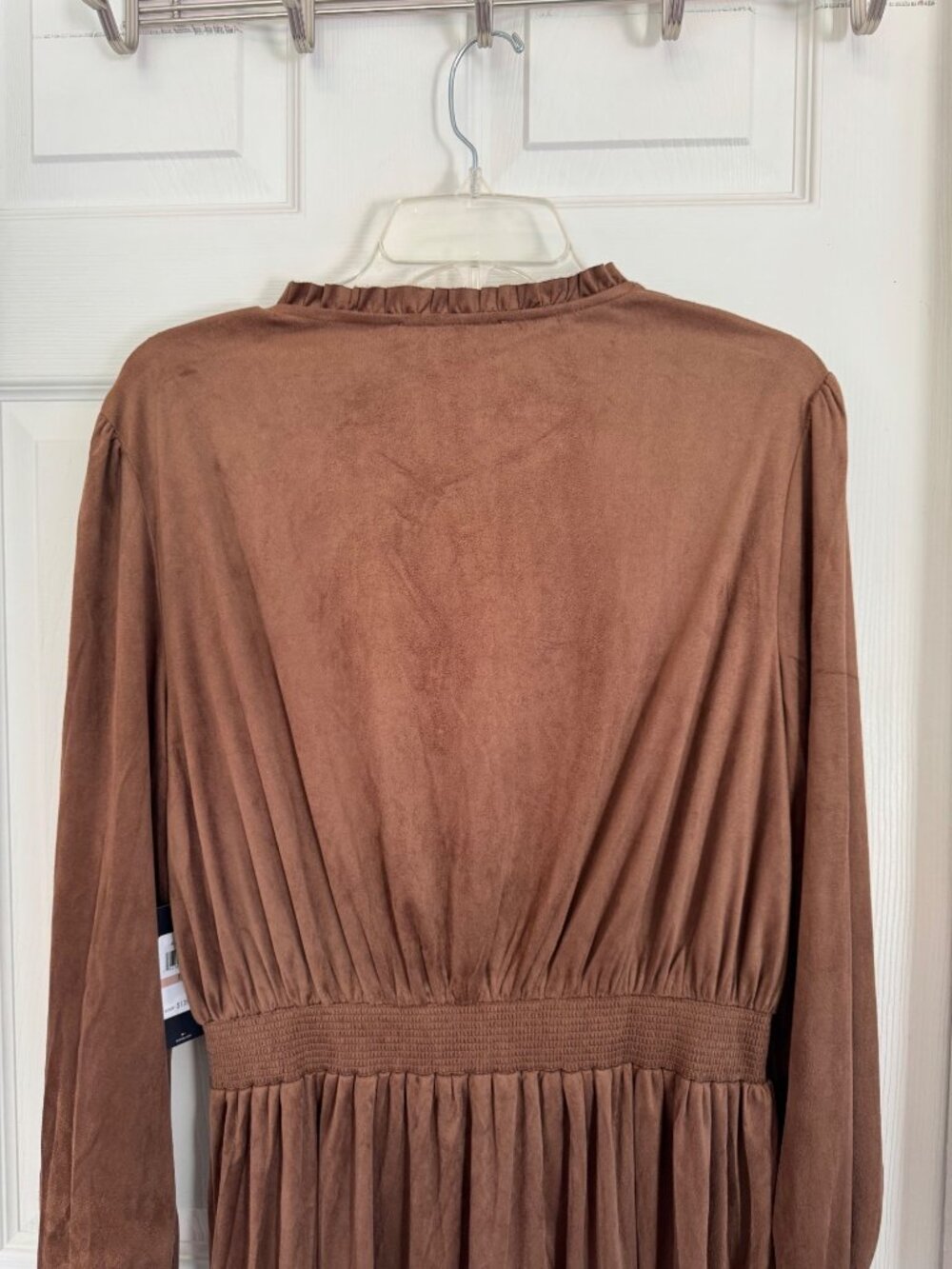 Tommy Hilfiger Women's 12 Faux Suede Dress Walnut Brown Ruffle Tie NWT - Picture 8 of 10
